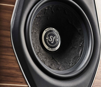 Este é o falante de médios (midrange), também com revestimento em couro