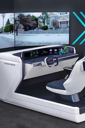 Produto-conceito da Samsung: um cockpit digital, que pode ser usado em games e salas de controle.