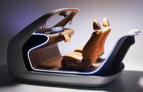 Protótipo de um carro futurista, com painel OLED, mostrado no estande da LG.