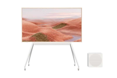 TV móvel da TCL (mod. A300), com rodinhas para circular pela casa.