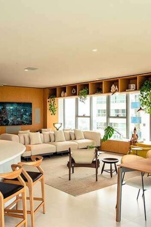 Vista geral do espaço gourmet, também sonorizado e com controle da qualidade do ar.