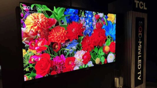Tela da TV TCL MiniLED SQD X11L, com exclusivo painel WHVA e duas camadas de pontos quânticos.